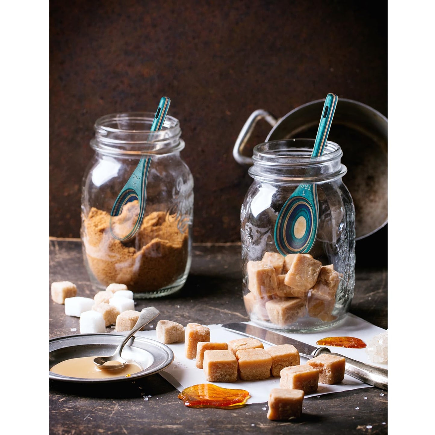 6pcs Measuring Spoons Set, Unique Pakkawood Measuring Spoons Includes 1/8 tsp, 1/4 tsp, 1/2 tsp, 1 tsp, 1/2 tbsp & 1 tbsp for Cooking & Baking, Cute Kitchen Gadgets Gift(Turquoise Blue)