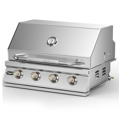 Hygrill 32-Inch Built In Grill, Stainless Steel 4-Burner Grill Head for Outdoor Kitchen, Natural Gas