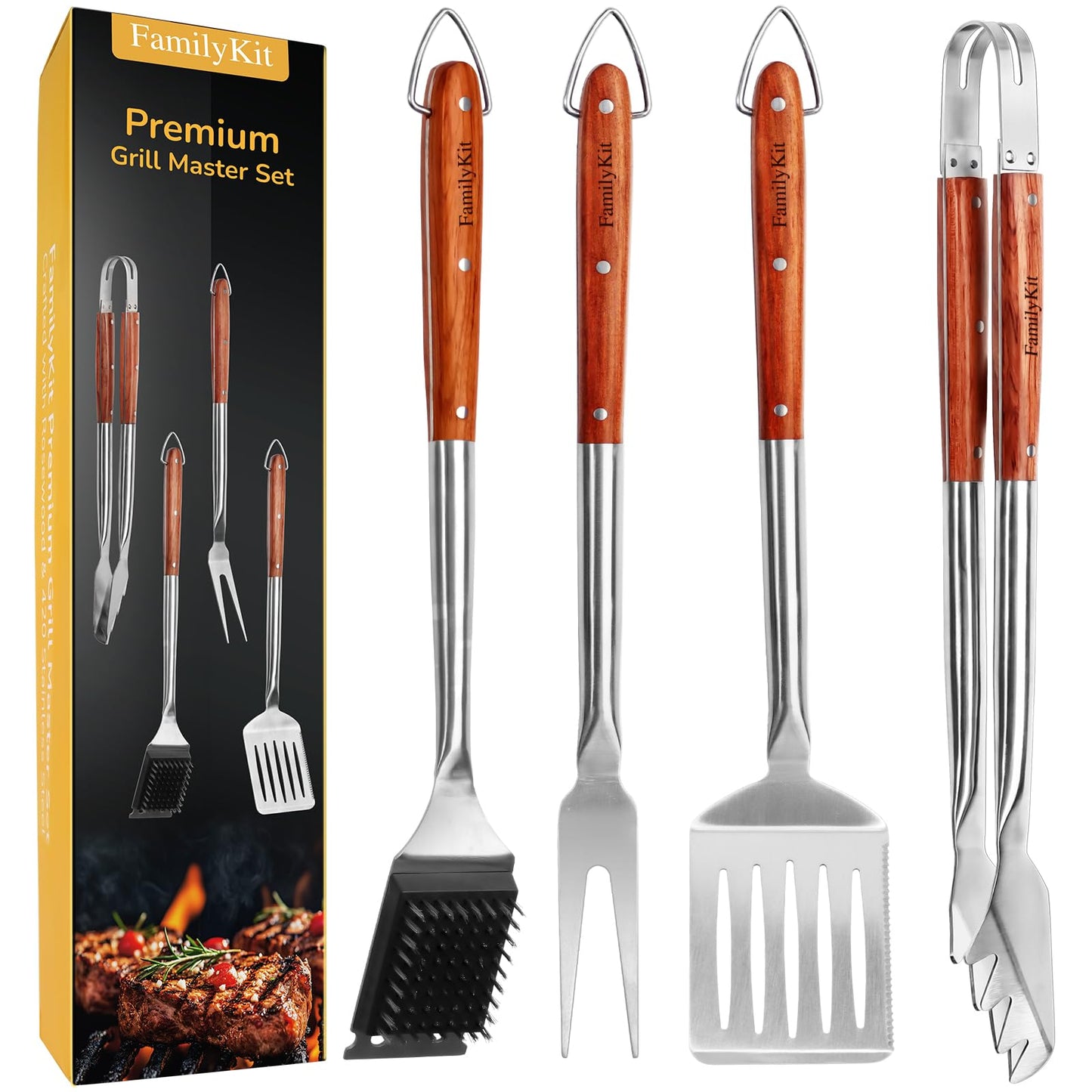 Grilling Accessories - 4Pcs BBQ Grilling Tools Set, Heavy Duty Rose Wooden Barbecue Grill Tools Kit for Outdoor Grill, Flat Top Griddle Accessories Kit for Blackstone, BBQ Gift for Men and Women