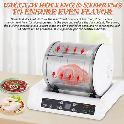 Automatic Vacuum Tumbler Marinating Machine, Meat and Vegetable Tenderizer, 0-10 Hours, One Machine for Multiple Uses, LED Display,110V