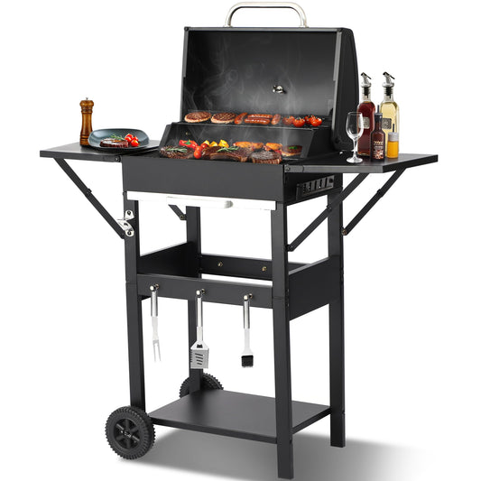 Charcoal Grill with Warming Rack - Porcelain-Coated Cooking Grates, Adjustable Temperature Control, Easy-Clean Ash Pan & Foldable Side Table - Perfect for Backyard BBQs, Tailgating & Camping
