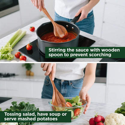 ANBUY Wooden Spoons for Cooking, 6Pcs Wood Kitchen Utensils Set, Mixing Heat Resistant Flat Spatulas and Spoons Set for Nonstick Cookware, Smooth Finish, Non-Stick, Comfortable Grip Kitchen Utensils