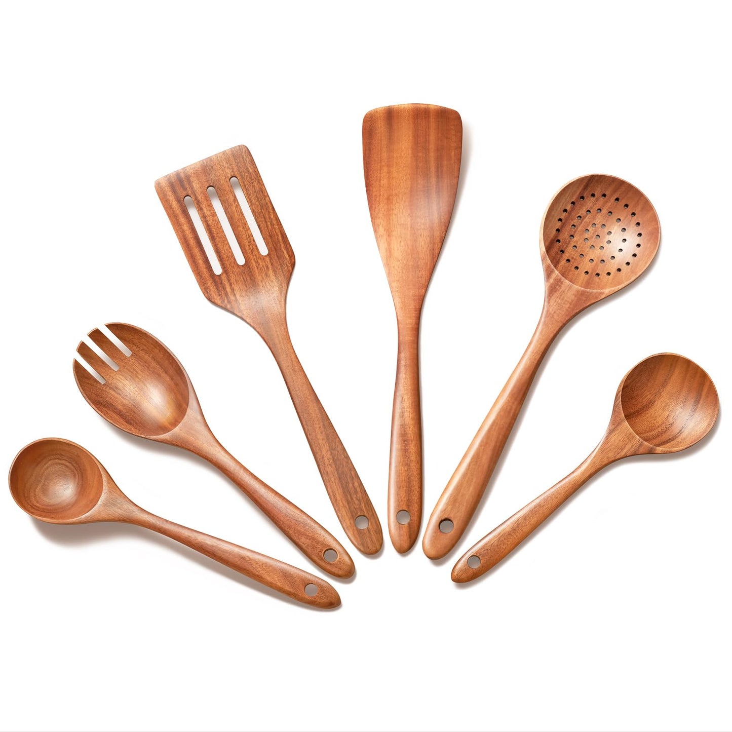 Wooden Utensil Set,Premium Teak Wooden Kitchen Utensil Set- 6 Piece Handcrafted, Wooden Kitchen Utensils Set for Cooking,Durable Cooking Utensils for Nonstick