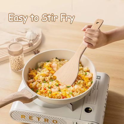 Wooden Spatula for Cooking, 13" Long Handle Flat Wood Spatulas Turner for Non Stick Cookware with 8.8’’ Uncoated Spurtle for Frying Mixing Kitchen Utensil Set 2 PCS