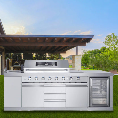 CT Copper Tailor 6-Burner Outdoor Kitchen BBQ Gas Grill Island with Infrared Rear Burner,Side Burner,Storage Cabinets & Drawers,Sink,Cooler,Stainless Steel
