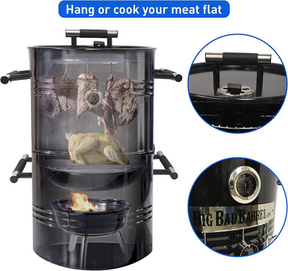 Big Bad Barrel BBQ Smoker Grill 5 in 1 Barrel can be used as a Smoker, Grill, Pizza Oven, Table and Fire Pit