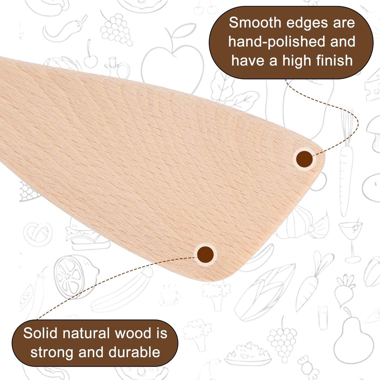 2 PCS Flat Wooden Spatula for Cooking, 13 Inch Long Handle Uncoated Beech Wood Spatula for Cooking, Non-scratch Frying Spatulas Flat Wooden Spoon Beech Wood Turners for Frying Cookware