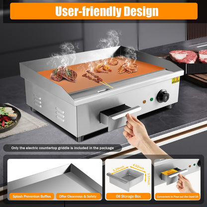 Commercial Electric Griddle, 22", 3000W Countertop Flat Top Griddle, Stainless Steel Teppanyaki Grill, 122-572℉ Adjustable Temp Control - Indoor Outdoor Cooking Plates for Pancake Barbecue