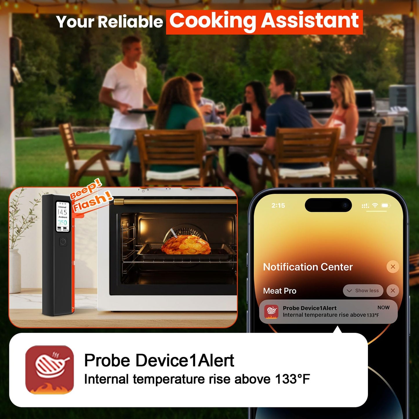 UNERVER Wireless Meat Thermometer with WiFi - Smart LED Digital Control Base, 6 Sensors Bluetooth Probe with ±0.5°F Instant Read Accuracy, App Controlled, Unlimited Range for BBQ,Smoker,Grill,Oven