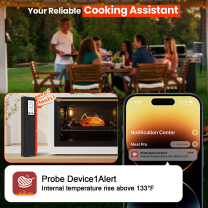 UNERVER Wireless Meat Thermometer with WiFi - Smart LED Digital Control Base, 6 Sensors Bluetooth Probe with ±0.5°F Instant Read Accuracy, App Controlled, Unlimited Range for BBQ,Smoker,Grill,Oven