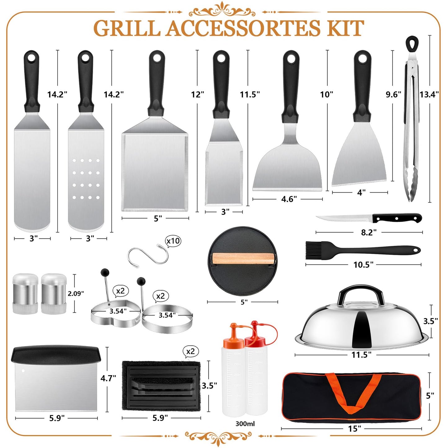 35PCS Griddle Accessories Kit, Leonyo Flat Top Grill Accessories, Grill Tools with Griddle Spatulas, Smash Burger Press, Basting Cover, Scraper for Outdoor BBQ Teppanyaki Hibachi Cooking