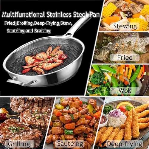 Toutrop Wok Pan,Hybrid Nonstick 14 Inch Wok with Lid,Induction Non Stick Stainless Steel Large Deep Woks&Stir-Fry Pans,Stay-Cool Handle Skillets,PFOA Free Cookware