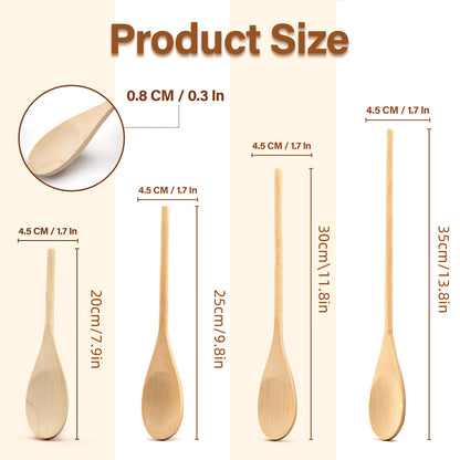 Maple Spoon Set of 4, Maple Wood Cooking Spoons Set for Nonstick Cookware, Wooden Salad Mixing Spoon, Soup Stirring, Kitchen Serving Utensils with Comfortable Handle