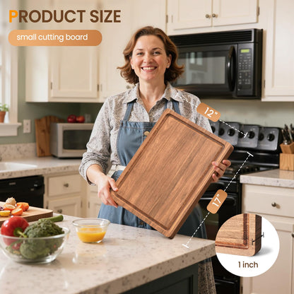 Wood Cutting Boards for Kitchen, 17x12 Inch Butcher Block with Deep Juice Grooves & Non-Slip Handle Reversible Chopping Board for Meat Cheese Vegetables