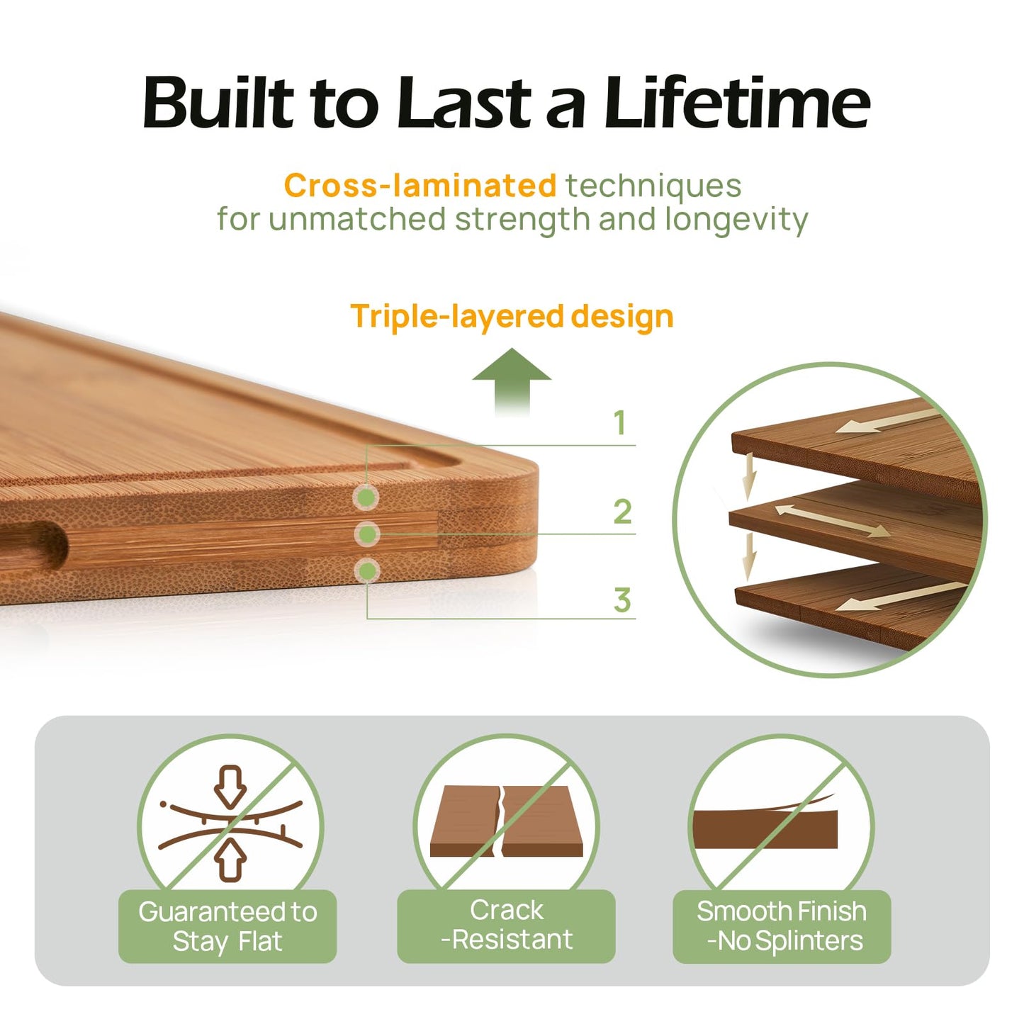 Keechee Bamboo Cutting Board, Durable Wood Cutting Boards for Kitchen with Deep Juice Grooves & Built-in Handles, Ideal Charcuterie & Chopping for Meat, Vegetables and Fruits Ideal Kitchen Gifts