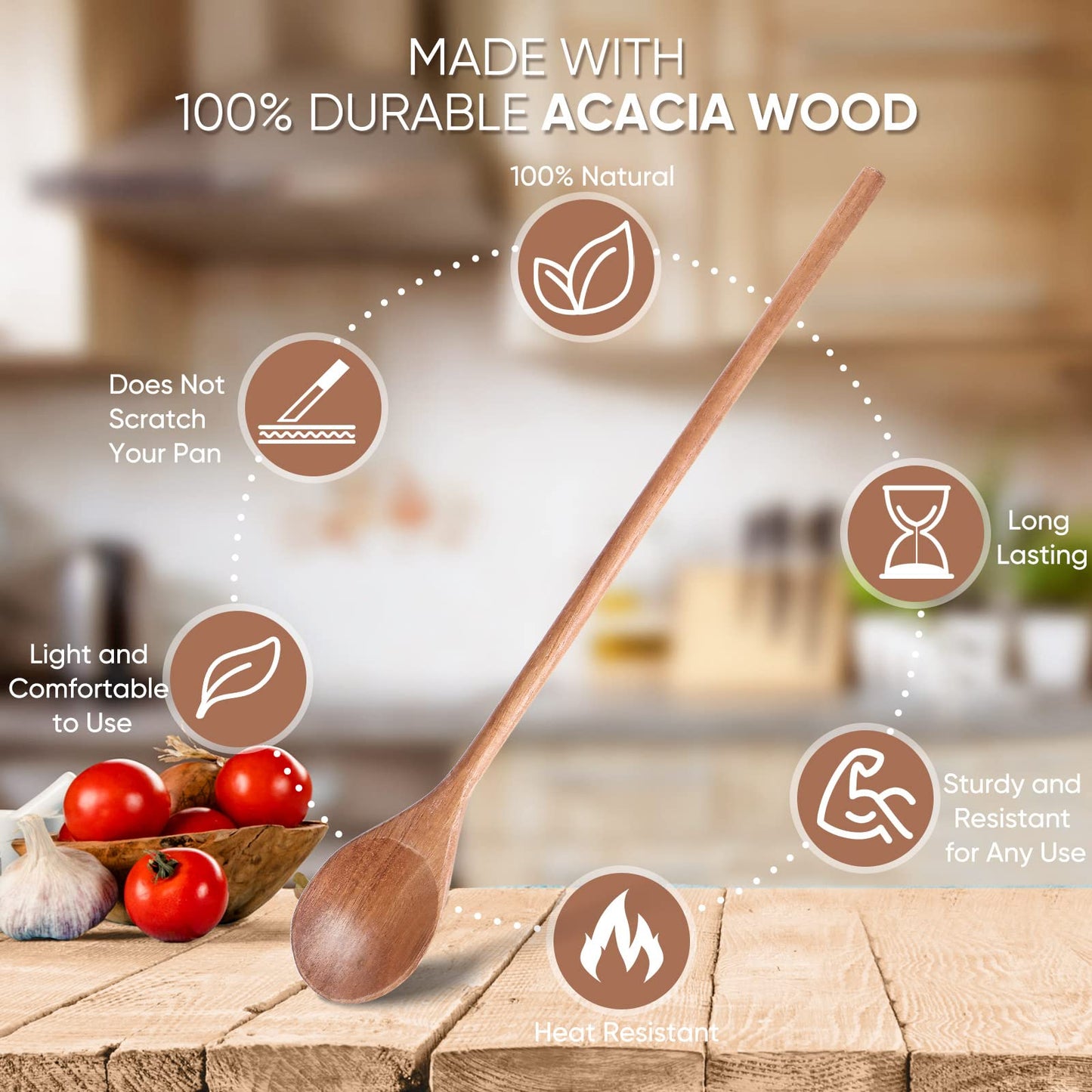 Romooa 4 Pcs Wooden Spoons for Cooking 8,10,12,14 Inch Mixing Wooden Utensils Cooking Spoon for Kitchen Mixing Salad Tasting Baking Stirring Serving Food No Scratch Nonstick Cookware
