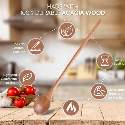 Romooa 4 Pcs Wooden Spoons for Cooking 8,10,12,14 Inch Mixing Wooden Utensils Cooking Spoon for Kitchen Mixing Salad Tasting Baking Stirring Serving Food No Scratch Nonstick Cookware