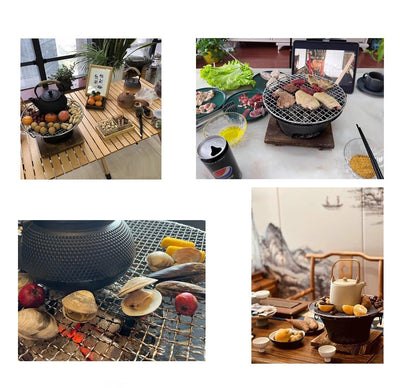 BBQ Charcoal Grill, cast iron charcoal grill,Hibachi Grill,Mini Charcoal Grill Camping Stove Portable Barbecue Stove, Stove for Indoor Outdoor Picnic BBQ Party,Home Picnic, Camping (10.2)