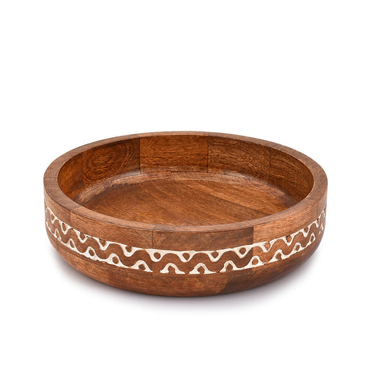 Samhita Mango Wood Round White Decorative Bowls for Rustic Home Decor Table Centerpieces Home Party Wedding Décor (10" x 10" x 2.5")
