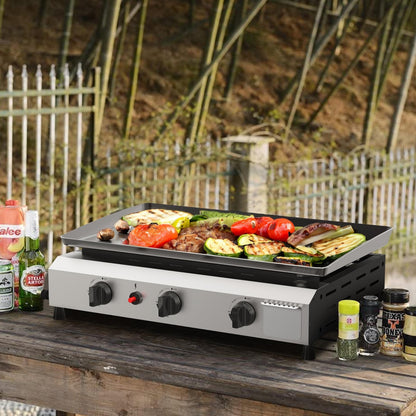 SKOK 3 Burner Gas Griddle- 23.3 Inch Outdoor Propane Griddle- 30000 BTU Propane Fuelled, Portable Flat Top Gas Grill Camping Griddle Station for Kitchen, Outdoor BBQ, Camping