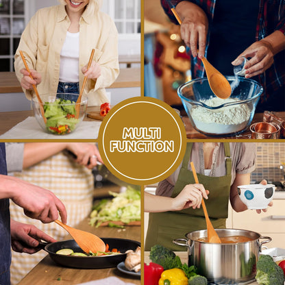 MORGLES 3Pcs Wooden Spoons for Cooking, 12 Inches Long Handle Mixing Spoons, Natural Wood Kitchen Utensils for Stirring, Serving & Eating