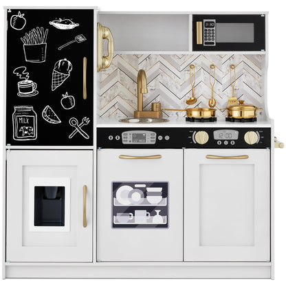 Best Choice Products Pretend Play Kitchen Wooden Toy Set for Kids w/Realistic Design, Telephone, Utensils, Oven, Microwave, Sink - White Bevel