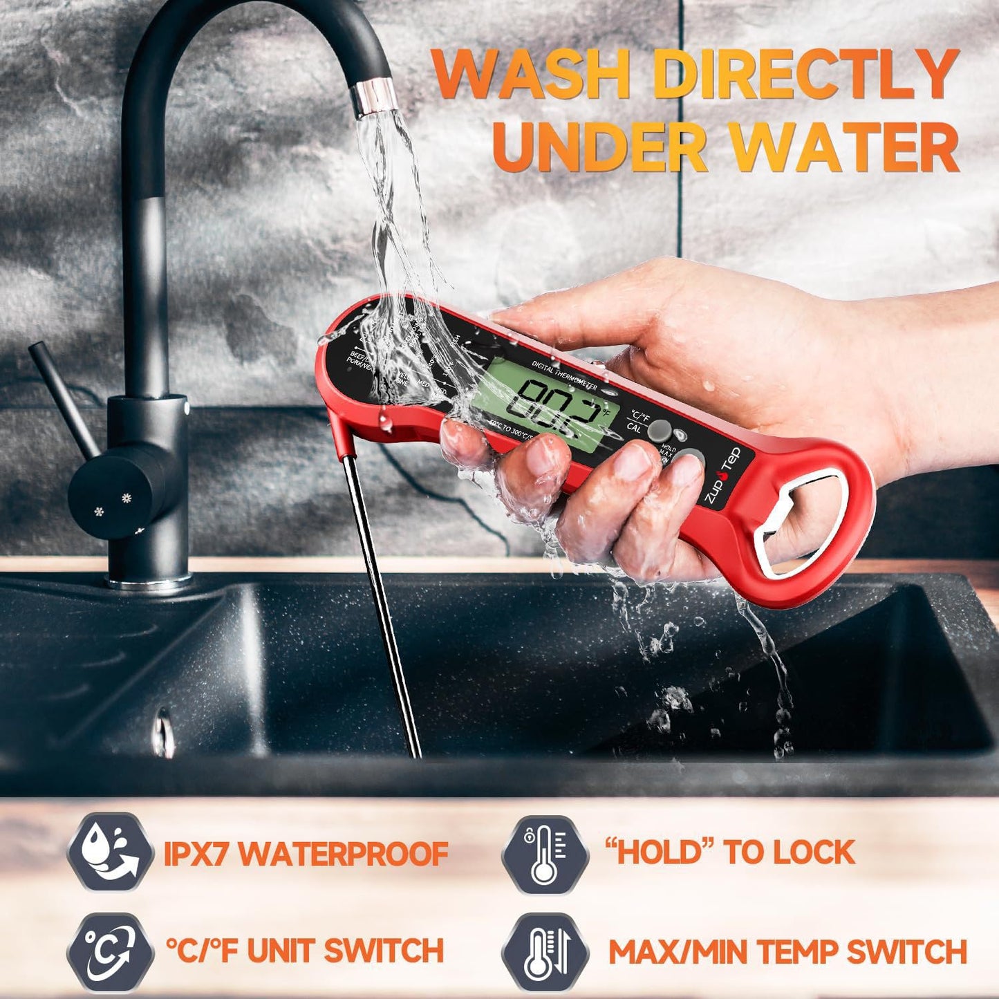 ZupTep Meat Thermometer Digital – Instant Read Food Thermometer for Cooking with Long Probe and Backlit Display, Fast Accurate Temperature for Grill, BBQ, Smoker, Candy, Kitchen Essentials