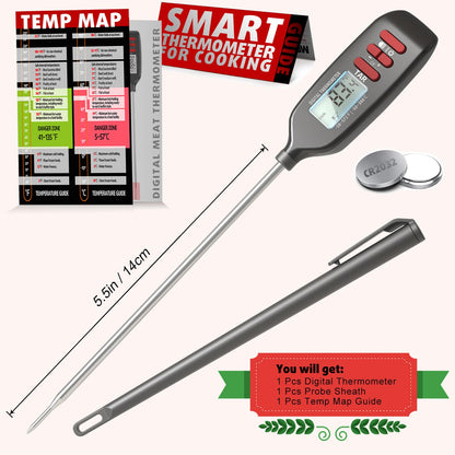 Antonki Meat Thermometer Digital, Smart Instant Read Food Thermometer with Super Long Probe for Cooking Grilling Baking Kitchen Candy BBQ Oil Liquid, Backlit Display, Battery Included