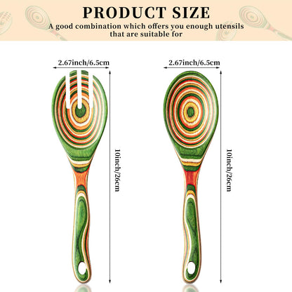 Gudamaye Pakkawood Wooden Salad Server Set,10.5 inch Salad Tongs for Serving including Salad Mixing Dinner Fork and Spoon,Long Handle Salad Server Set