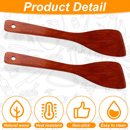 JIYIN 2 Pcs Wooden Cooking Utensils, 12.8 Inches Flat Non Stick Long Handled Frying Kitchen Spatula Turners for Pan and Wok