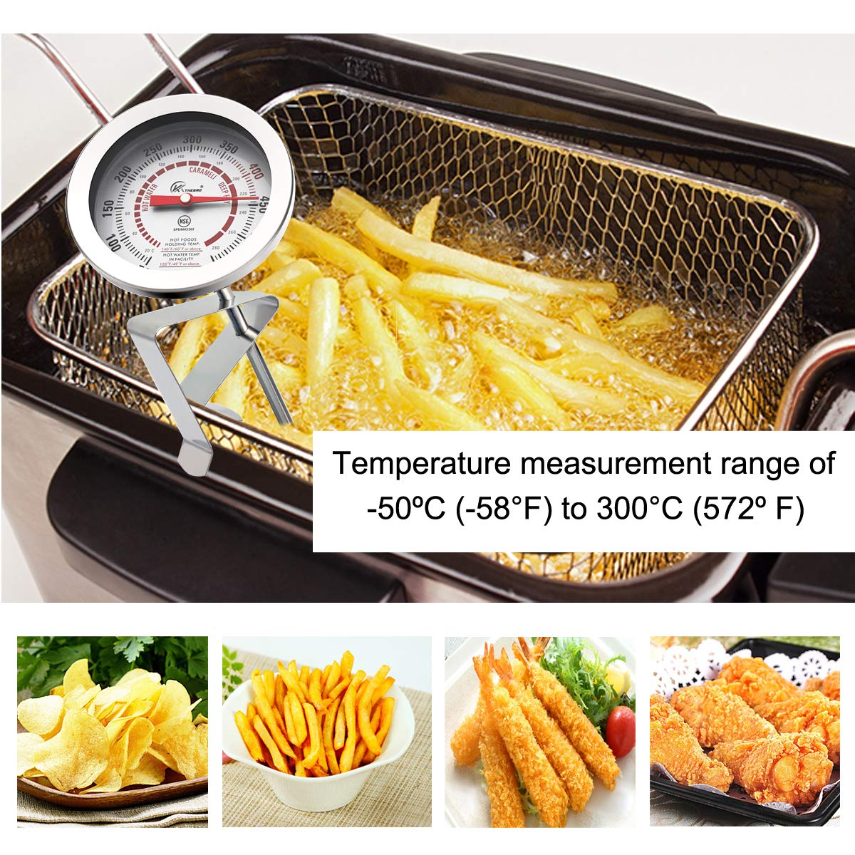 KT THERMO Candy/Deep Fry Thermometer with 12'' Stainless Steel Food Grade Probe and Clip, Fast Instant Read Large 2" Dial,Temperature Range 50 to 550 ºF / 20 to 280°C