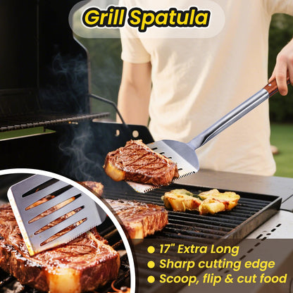 Grilling Accessories - 4Pcs BBQ Grilling Tools Set, Heavy Duty Rose Wooden Barbecue Grill Tools Kit for Outdoor Grill, Flat Top Griddle Accessories Kit for Blackstone, BBQ Gift for Men and Women