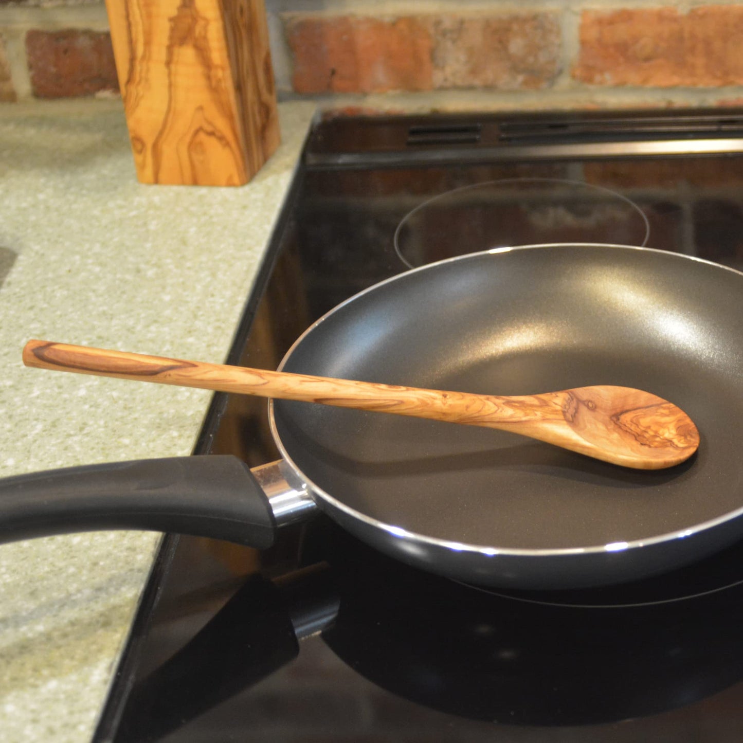 The Live Edge - Handmade Olive Wood Spoon 12" Long handle | Large Wooden Spoon for Cooking, Kitchen Utensil | Single Nonstick Wood Serving Spoons for Soup Stirring | Wooden Mixing Spoons for Baking