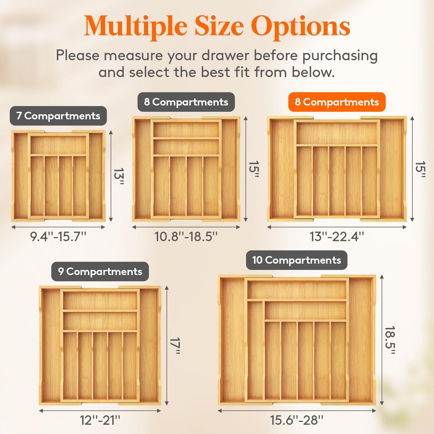 Lifewit Silverware Drawer Organizer, Expandable Utensil Tray for Kitchen, Bamboo Flatware and Cutlery Holder, Wood Adjustable Storage for Spoons Forks Knives, Large, Natural