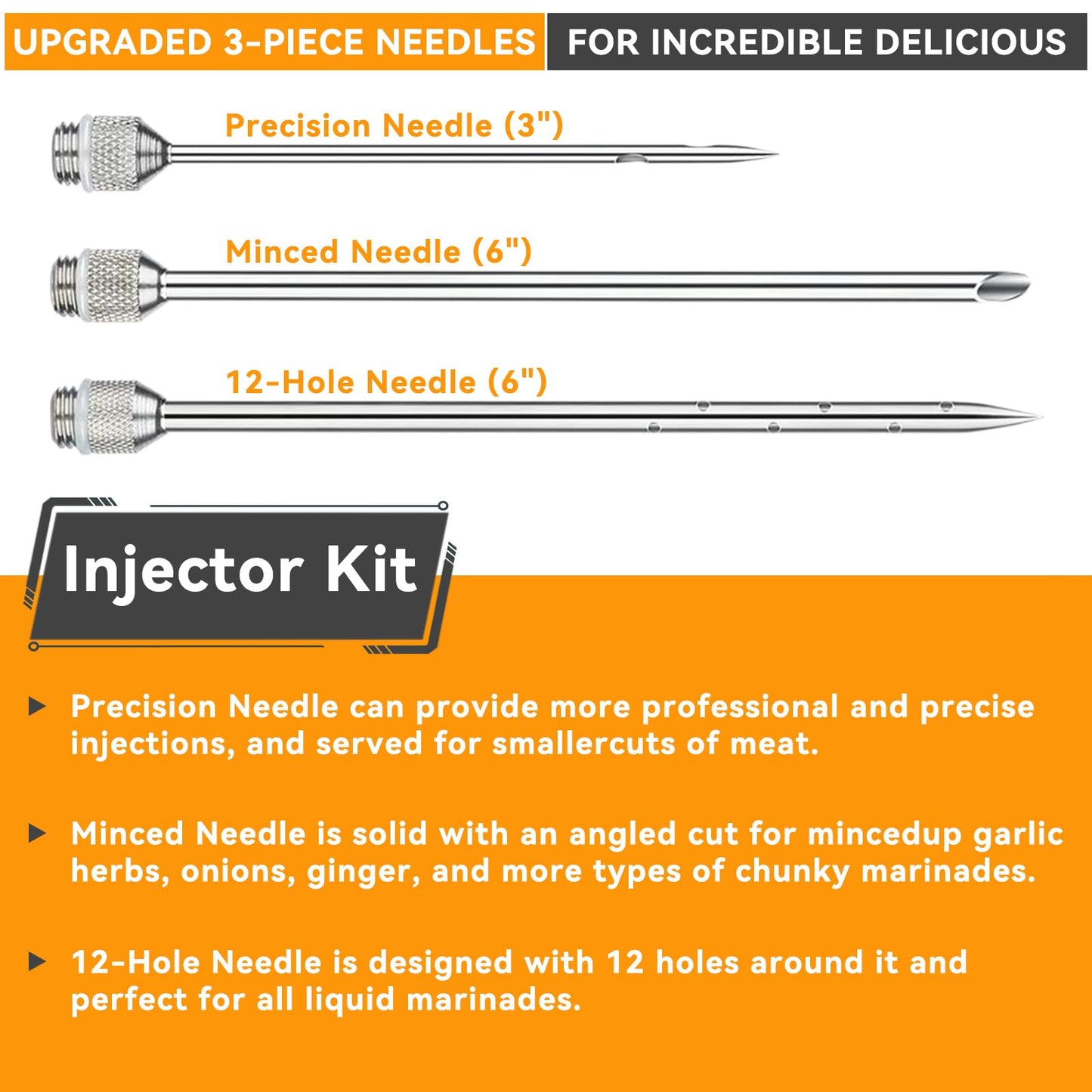 RIDGEPOLE Meat Injector, Marinade Injector with 3 Marinade Needles,Seasoning Injector, Turkey Injector Syringe，2-OZ Large Capacity, All Stainless Steel 2024 UPDATE