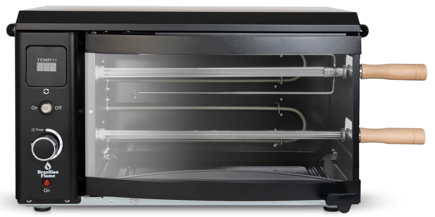 Brazilian Flame Rotisserie Grill Roaster with 2 Auto Rotating Indoor Skewers for Rotisserie Chicken, Steak, Fish, Brazilian Style BBQ, Electric Smoke-Free Rotisserie Grill for Apartment