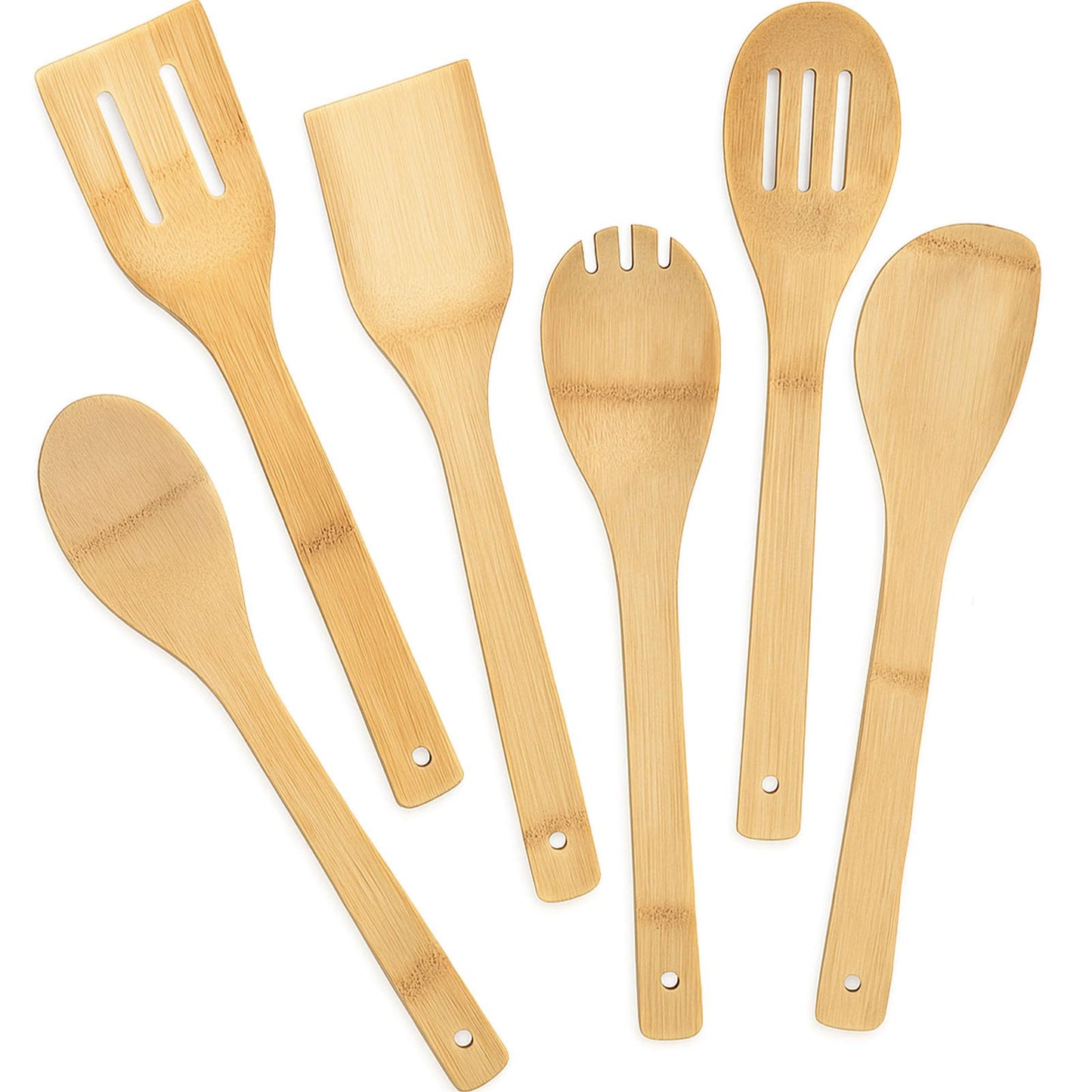HAKSEN Bamboo Wooden Spoons for Cooking 6-Piece, Nonstick Bamboo Kitchen Utensils Set Wood Spatulas Spoons for Daily Use, Housewarming Gifts