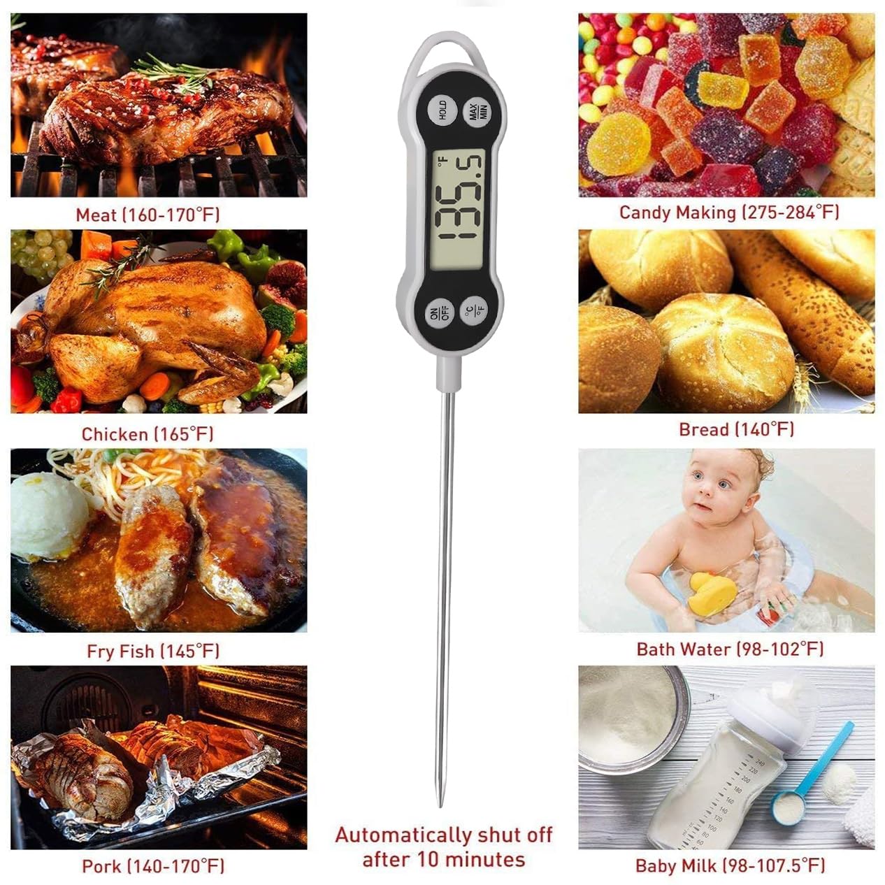 Digital Meat Food Thermometer for Cooking Kitchen BBQ Grill, Probe Instant Read Thermometer for Candy Candle Milk Deep Fry Baking Temperature