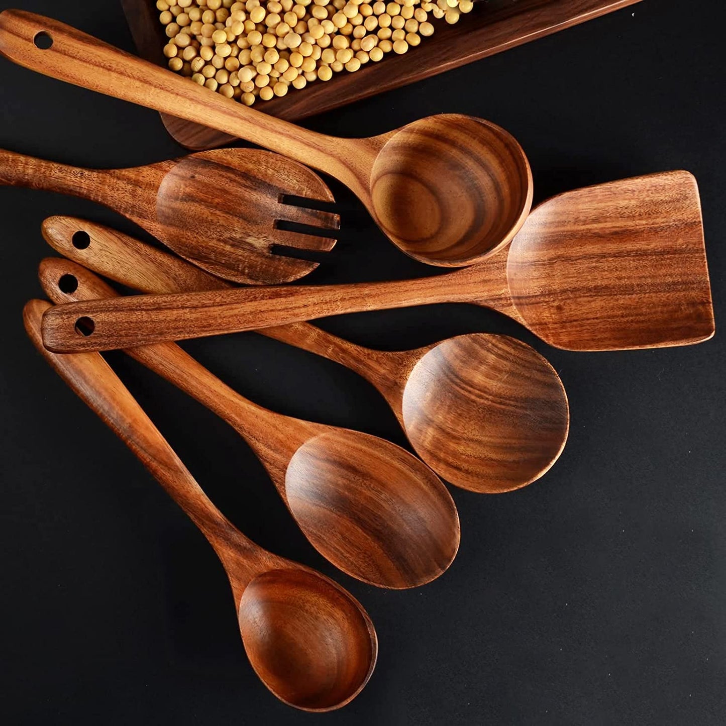 12 Pack Wooden Spoons for Cooking - Natural Teak Kitchen Utensils Set With Spatulas