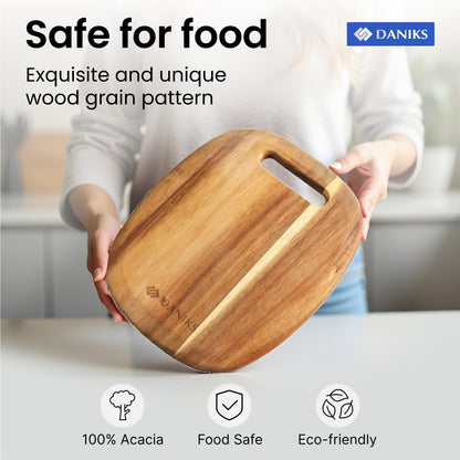 Daniks 100% Natural Acacia Wood Cutting Board 9,5х8” – Extra Thick, Heavy Duty Wooden Chopping Board for Kitchen & Serving – Perfect for Fruits, Vegetables, Meat, and Bread – BPA Free, Eco-Friendly