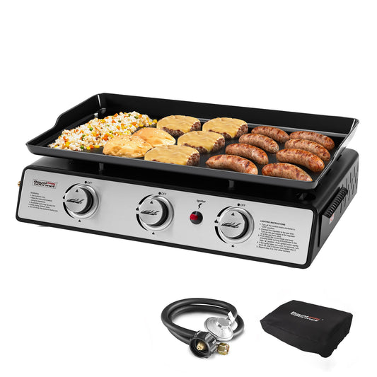 Royal Gourmet PD1301S Portable 24-Inch 3-Burner Table Top Gas Grill Griddle with Cover, 25,500 BTUs, Outdoor Cooking Camping or Tailgating, Black