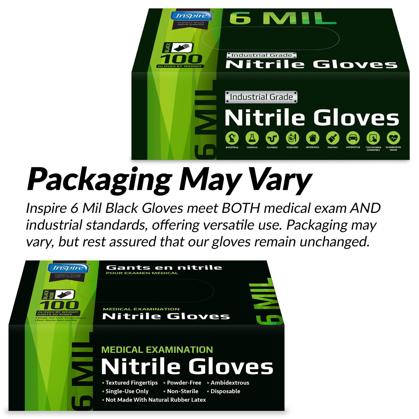 Inspire Black Nitrile Gloves HEAVY DUTY 6 Mil Chemical Resistant Medical Cooking Cleaning Disposable Glove