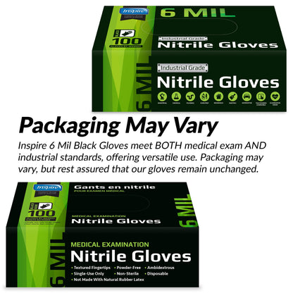 Inspire Black Nitrile Gloves HEAVY DUTY 6 Mil Chemical Resistant Medical Cooking Cleaning Disposable Glove