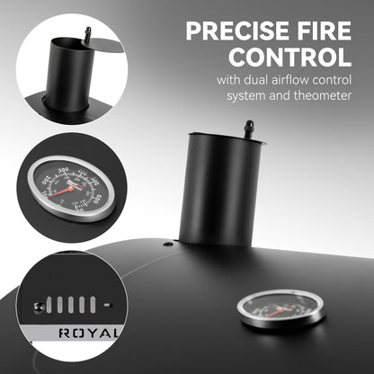 Royal Gourmet CD1824ET Movable Charcoal BBQ Grill with Foldable Side Tables, Outdoor Barbecue Grill with 470 Sq. In. Cooking Area for Outdoor Picnic and Camping Grilling, Black