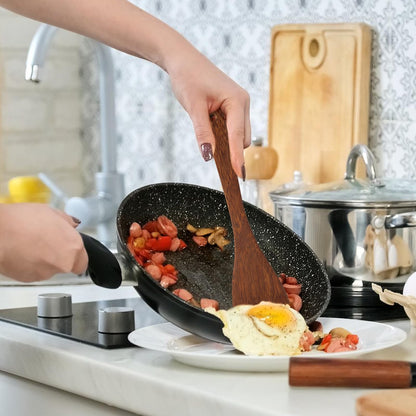 Wooden Spatula for Non Stick Cookware,Wood Utensils Set for Cooking,Long Handle Flat Frying Inclined Spatula,Healthy and High Moist Resistance (1Pcs)