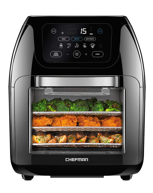 CHEFMAN Multifunctional Digital Air Fryer+ Rotisserie, Dehydrator, Convection Oven, 17 Touch Screen Presets Fry, Roast, Dehydrate, Bake, XL 10L Family Size, Auto Shutoff, Large Easy-View Window, Black