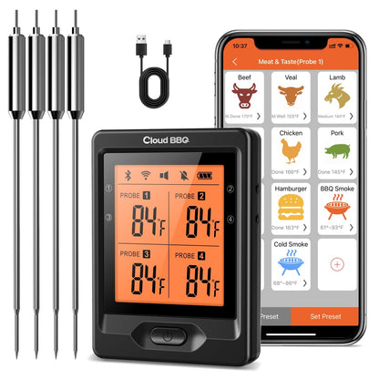 500FT Digital Meat Thermometer with Multy Probes Bluetooth Kitchen Thermometer for Smoker Grilling Oven (FS66N)