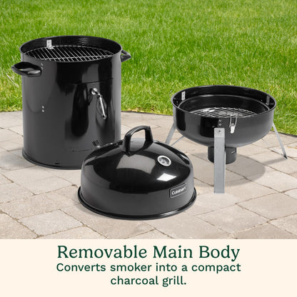 Cuisinart 18” Vertical Charcoal Smoker, Integrated Thermometer, Water Bowl and Dual Vents Perfect for Smoked Brisket, Chrome Plated Grates Smoker Grill for BBQ, Camping, Tailgates