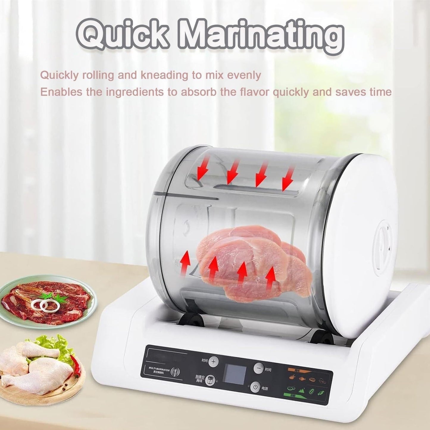 Commercial Meat Tumbler Marinator,Automatic Vacuum Tumbler Marinating Machine, Led Display,Control Panel,with 20 Disposable Gloves