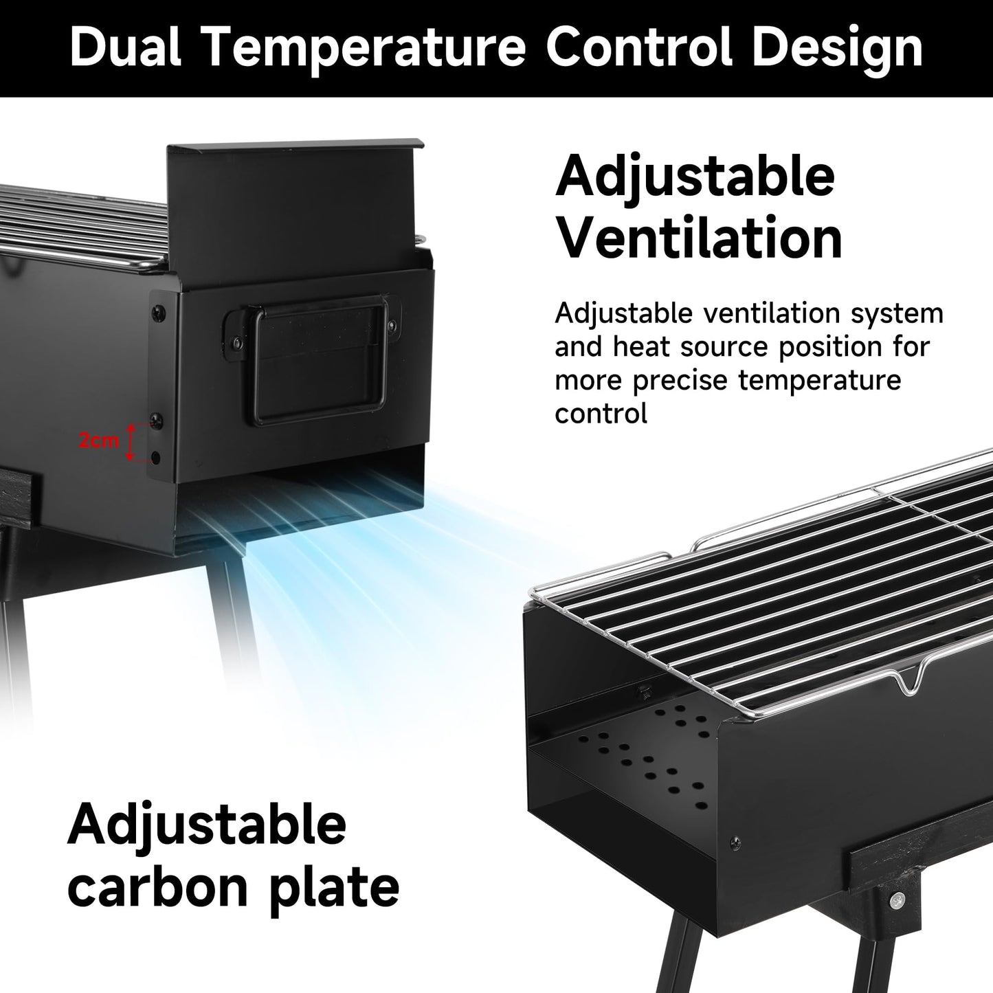 WILLBBQ Charcoal Grills Commercial Quality Portable Multiple Size Hibachi BBQ Lamb Skewer Folded Camping Barbecue Grill for Backyard Party Picnic Use(31.6x7.1x5.1 inch With Accessories),BLACK